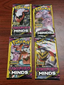 Unified Minds Booster Pack Complete Art Set Pokemon TCG 3 Card Pack (4 Packs) - Image 1
