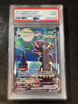 Pokemon Umbreon VMAX 215/203 Moonbreon Alt Art Evolving Skies PSA 2 Good - Image 1