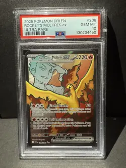 Pokemon TCG Team Rockets Moltres EX 208/182 PSA 10 Gem Mt - Image 1
