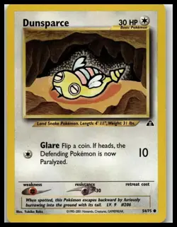 Dunsparce 54/75 Pokemon Card Neo Discovery Common 30 HP LP - Image 1