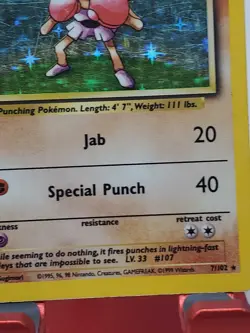 Hitmonchan Base Set Holo Rare Unlimited Pokemon Card 7/102 - MP - Image 5