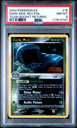 Pokemon Dark Muk EX Team Rocket Returns Reverse Holo Rare Stamped #16 PSA 8 - Image 1