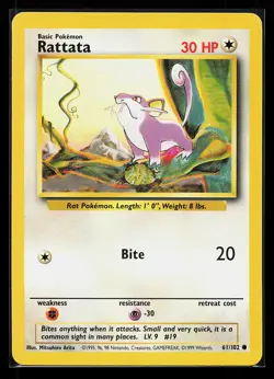 Rattata 61/102 Common Base Set Pokemon Card - Image 1