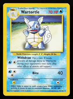 Wartortle 42/102 4th Print 1999-2000 Base Set Pokemon Card - Image 1
