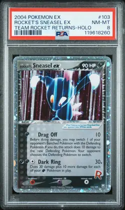 2004 POKEMON EX TEAM ROCKET RETURNS #103 ROCKET'S SNEASEL EX-HOLO PSA 8 - Image 1