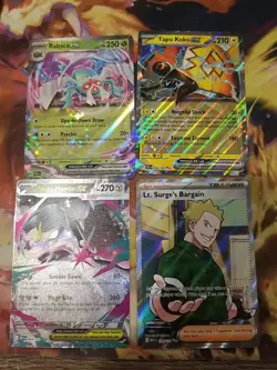 Random Pokemon 4 Card Lot: Mega Mawile, Lt. SURGE BARGAIN, Rabsca, Tapu Koko - Image 1