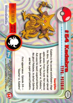 Kadabra #64 - BLUE LOGO - NON-HOLO SERIES 1 - TOPPS Pokemon Cards - NM/LP - Image 2