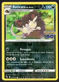 RATICATE DE ALOLA 042/078 POKEMON GO CROMO POKEMON 2022 TCG ✨ HOLO - Image 1