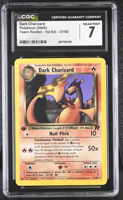CGC 7 Dark Charizard 2000 Team Rocket 1st Edition 21/82 Pokemon Card - Image 1