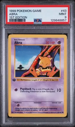 Pokemon Card 43/102 Abra 1st Edition Base Set English - PSA 9 NEW CERT - Image 1
