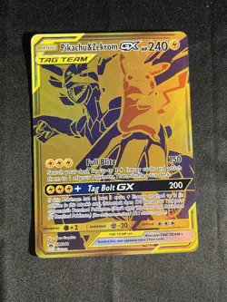 Pokemon TCG Zekrom and Pikachu GX SM248 2021 Black Star Promo Gold Full Art NM - Image 2