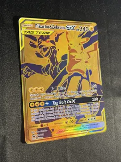 Pokemon TCG Zekrom and Pikachu GX SM248 2021 Black Star Promo Gold Full Art NM - Image 3