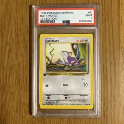 PSA 9 Rattfrstz 61/102 - 1999 Base Set 1st Edition - German Pokemon TCG - Image 1