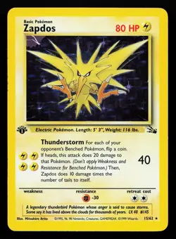 Zapdos 15/62 Holo Rare 1st Edition Fossil Pokemon Card - Image 1