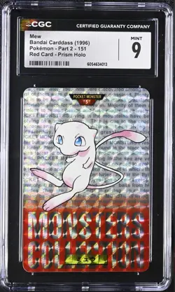 1996 Pokemon Bandai Carddass Vending Prism Red Mew #151 CGC 9 MINT - Image 1