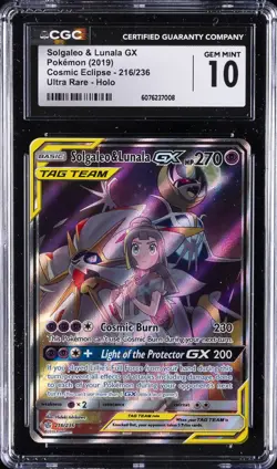 2019 POKEMON COSMIC ECLIPSE ULTRA RARE SOLGALEO & LUNALA GX CGC 10 GEM MINT - Image 1