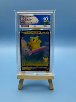 ACE 10 Surfing Pikachu V 008/025 Pokemon Card Celebrations Holo GEM MINT Graded - Image 1