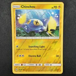 Pokemon TCG Chinchou Sun & Moon Base Set 49/149 Reverse Holo Common Card - Image 1
