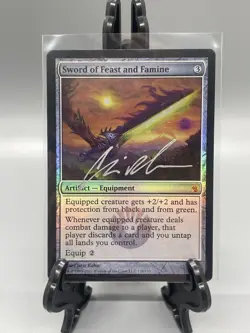 MTG Sword Of Feast And Famine LP/MP Autographed Mirrodin Besieged Foil - Image 1