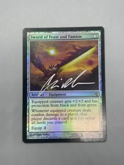 MTG Sword Of Feast And Famine LP/MP Autographed Mirrodin Besieged Foil - Image 3
