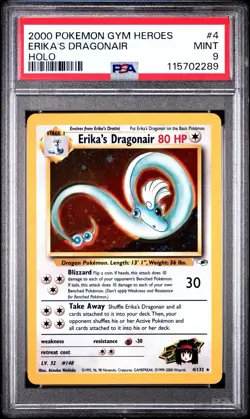 PSA 9 MINT Erika’s Dragonair 4/132 Gym Heroes Holo Rare Pokemon Card - Image 1