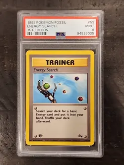 1999 Pokemon Fossil 1st Edition Energy Search 59/62 PSA 9 - Image 1