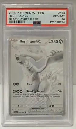2025 POKEMON WHT EN-WHITE FLARE BLACK WHITE RARE #173 RESHIRAM EX PSA 10 - Image 1