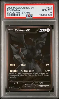 2025 POKEMON BLK EN-BLACK BOLT BLACK WHITE RARE #172 ZEKROM EX PSA 10 - Image 1