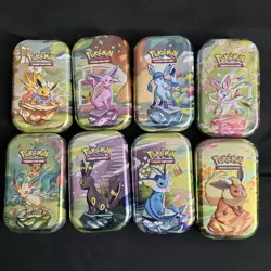Pokemon Prismatic Evolutions Mini Tin Set 8 Pieces, Empty Tins No Packs Inside - Image 1