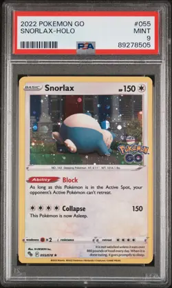 2022 Pokemon GO TCG Snorlax Holo #055 PSA 9 Graded Card - Image 1