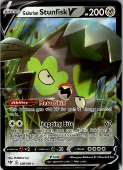 Holo Galarian Stunfisk V 128/189 Ultra Rare Darkness Ablaze Pokemon TCG - Image 1