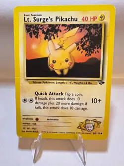 Lt. Surge's Pikachu Vintage Pokemon Card English 2000 Good Gym Challenge - Image 1