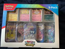 Pokemon Scarlet & Violet Paldean Fates 5 Mini Tins w/ 4 Promos Costco Bundle NEW - Image 1