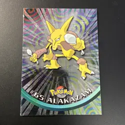 1999 Pokemon ALAKAZAM Topps TV Series 1 Edition HOLO FOIL Rare #65 Black Logo NM - Image 1