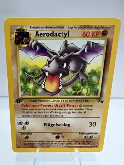 Aerodactyl 1. Auflage Pokemon Karte Deutsch 1999 Vintage 16/62 Excellent Fossil - Image 1