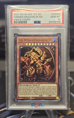 2021 Yugioh King's Court Winged Dragon Of Ra Pharoah’s Rare #EN065 PSA 10 - Image 1