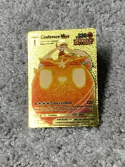 Pokemon Unique Cinderace VMax HP320 Hi-Gloss Gold Foil Fan Art Card LP - Image 1