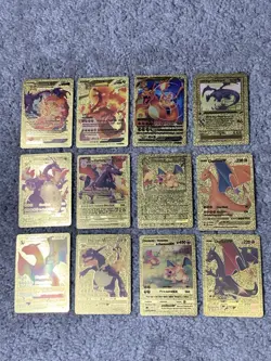 Set of 12 Pokemon Charizard Gold Foil Fan Art Display Cards LP - Image 1