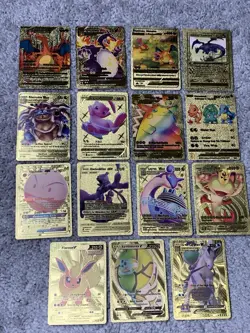 Set of 15 Pokemon Charizard,Blastoise,Pikachu&More Gold Foil Fan Art Cards LP - Image 1
