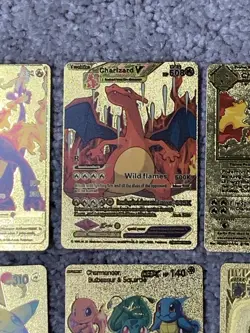 Set of 15 Pokemon Charizard,Pikachu,Charmander&More Gold Foil Fan Art Cards LP - Image 3