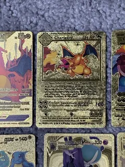 Set of 15 Pokemon Charizard,Pikachu,Charmander&More Gold Foil Fan Art Cards LP - Image 4