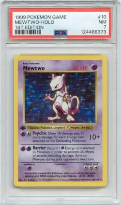 1999 POKEMON GAME #10 MEWTWO HOLO SHADOWLESS 1ST EDITION PSA 7 - Image 1