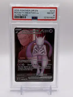 2025 POKEMON DRI EN-DESTINED RIVALS ULTRA RARE TEAM ROCKET'S MEWTWO EX PSA 8 - Image 1