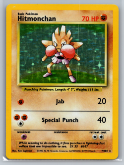 Pokemon TCG Hitmonchan Base Set Holo Unlimited Rare Card 7/102 MP 002 - Image 1