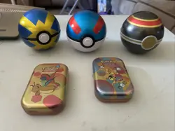 Pokemon TCG Lot of 3 EMPTY Pokeball Tins & 2 EMPTY Miniature Tins NO CARDS - Image 1