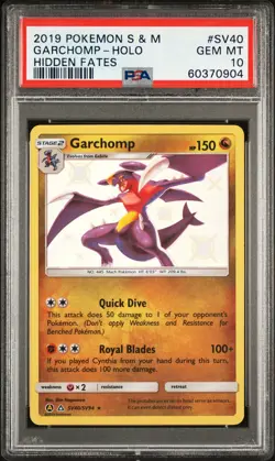2019 POKEMON SUN & MOON HIDDEN FATES #SV40 GARCHOMP-HOLO PSA 10 - Image 1