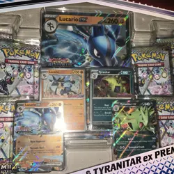 Pokemon TCG Prismatic Evolutions Lucario Ex + Tyranitar Ex Premium Collection - Image 4