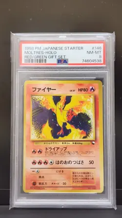 1998 Pokemon Japanese Starter Moltres Holo Red/Green Gift Set #146 PSA 8 NM-MT - Image 1