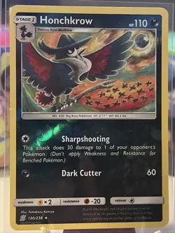 Pokemon TCG Honchkrow Unified Minds 130/236 Reverse Holo Rare NM - Image 1