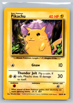 Pikachu 58/102 Base Set Unlimited Non Holo WoTC Starter Pokemon TCG 1999 LP - Image 1